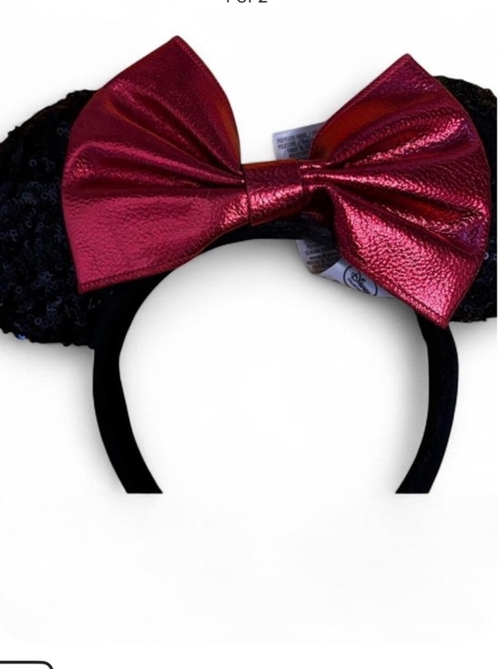 Disney Accessories - Disney Black Sequin Minnie Ear Headband with Metallic Pink Bow